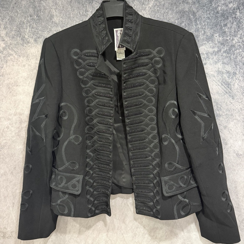 Zelda Women's 10 Black Embellished Military Jacket Beaded Soutache Gothic Blazer